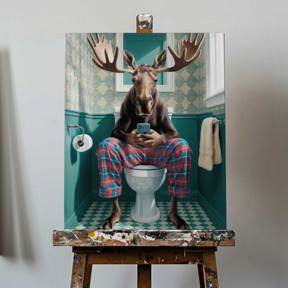 Bathroom Moose Canvas Print Wall Art 1X3222283 - ART FEVER - Art Fever