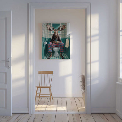 Bathroom Moose Canvas Print Wall Art 1X3222283 - ART FEVER - Art Fever