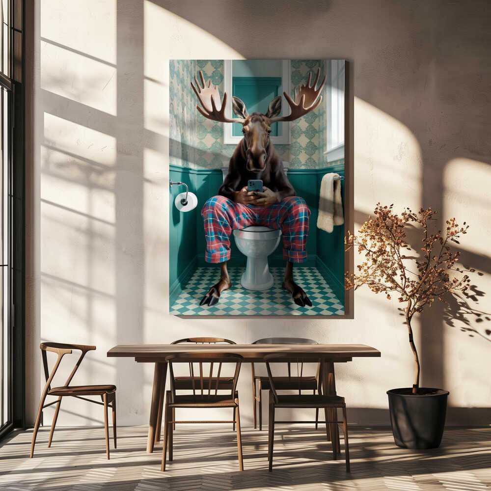 Bathroom Moose Canvas Print Wall Art 1X3222283 - ART FEVER - Art Fever