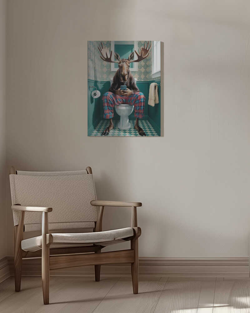 Bathroom Moose Canvas Print Wall Art 1X3222283 - ART FEVER - Art Fever