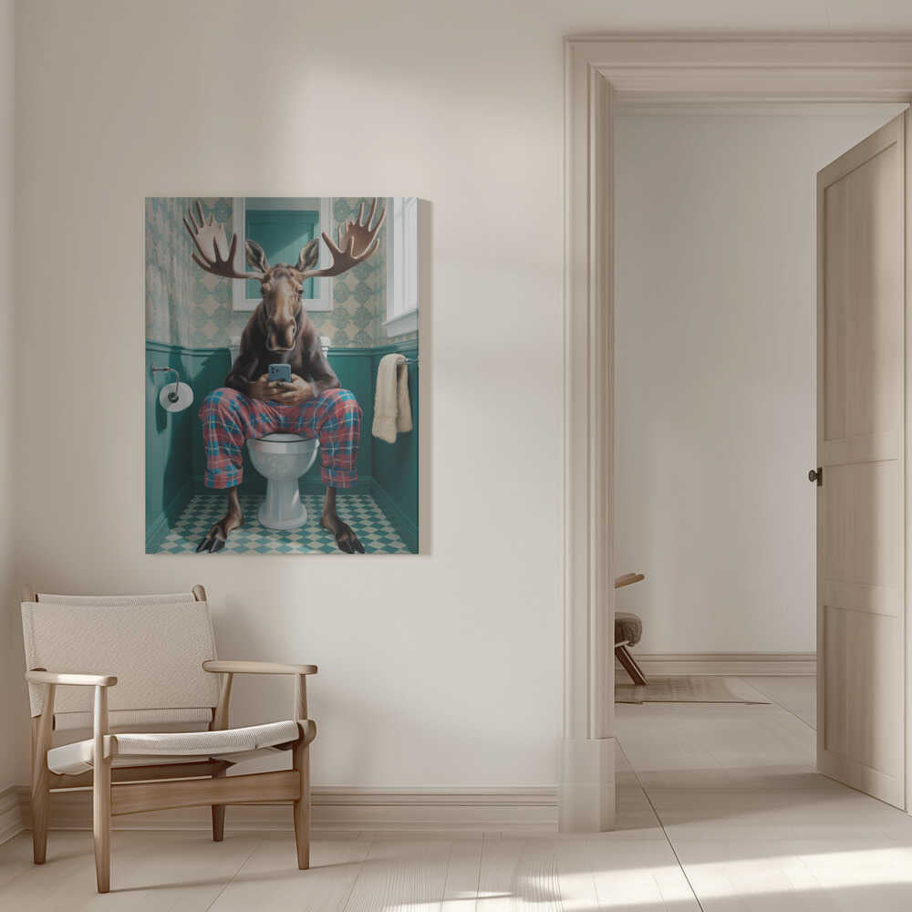 Bathroom Moose Canvas Print Wall Art 1X3222283 - ART FEVER - Art Fever