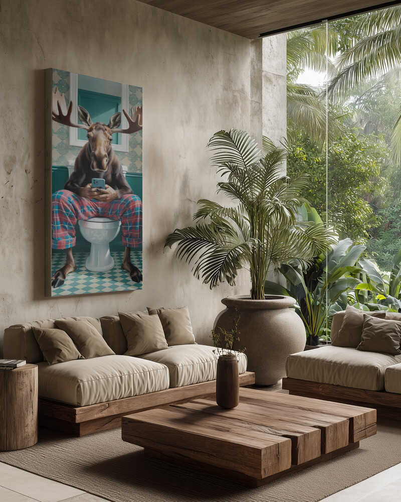 Bathroom Moose Canvas Print Wall Art 1X3222283 - ART FEVER - Art Fever