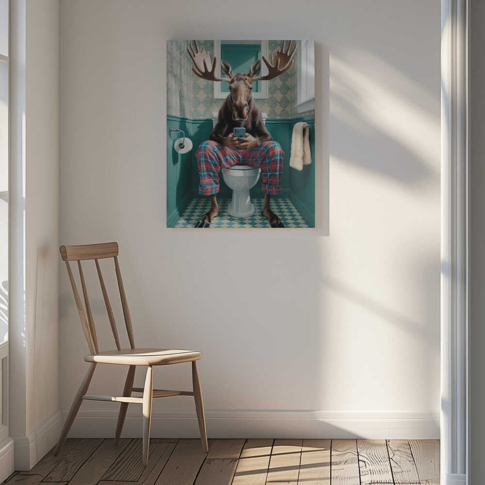 Bathroom Moose Canvas Print Wall Art 1X3222283 - ART FEVER - Art Fever