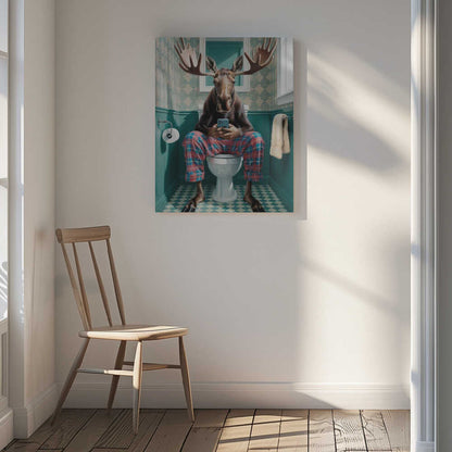 Bathroom Moose Canvas Print Wall Art 1X3222283 - ART FEVER - Art Fever