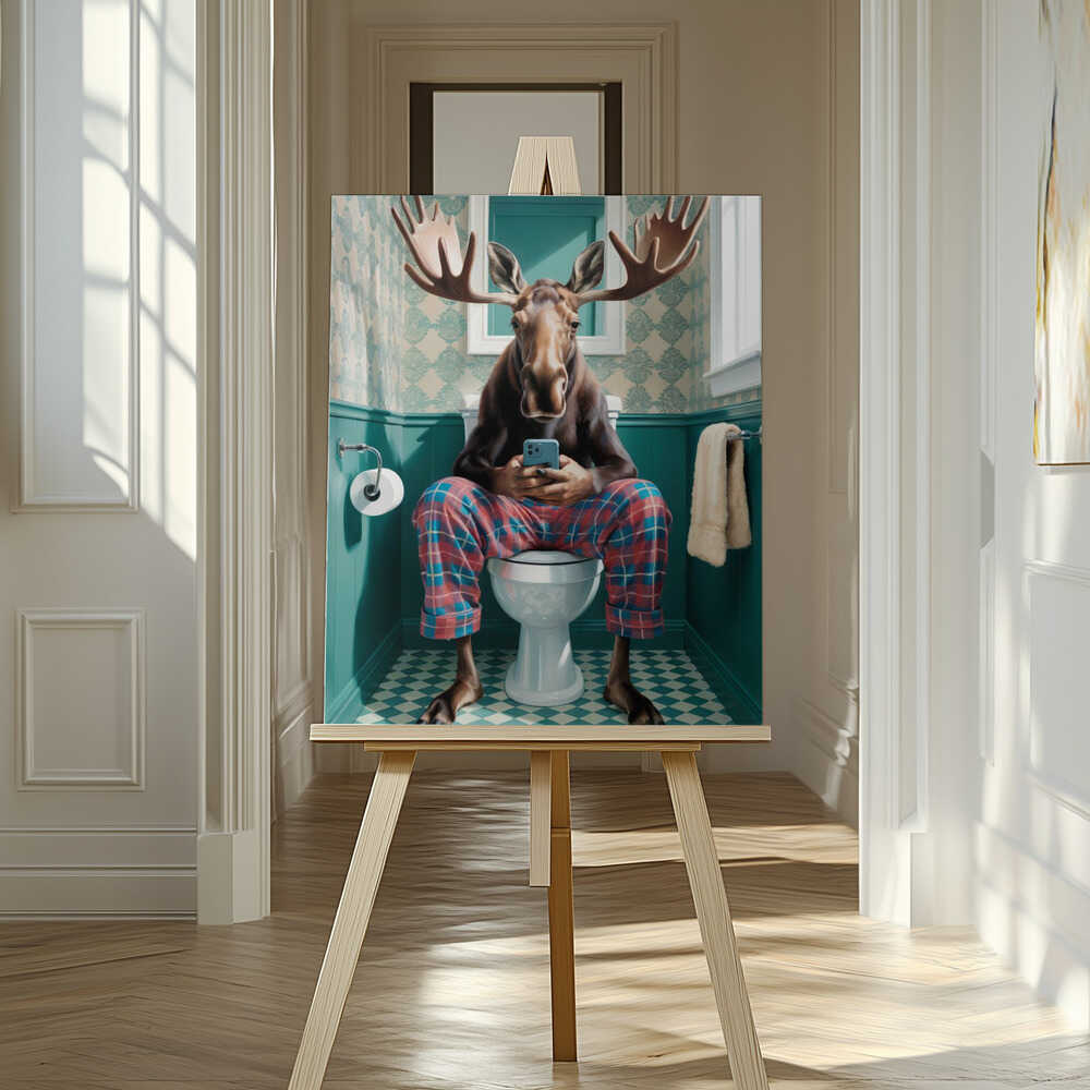 Bathroom Moose Canvas Print Wall Art 1X3222283 - ART FEVER - Art Fever