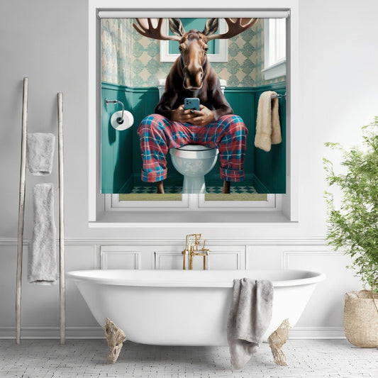 Bathroom Moose Printed Picture Photo Roller Blind - 1X3222283 - Art Fever - Art Fever
