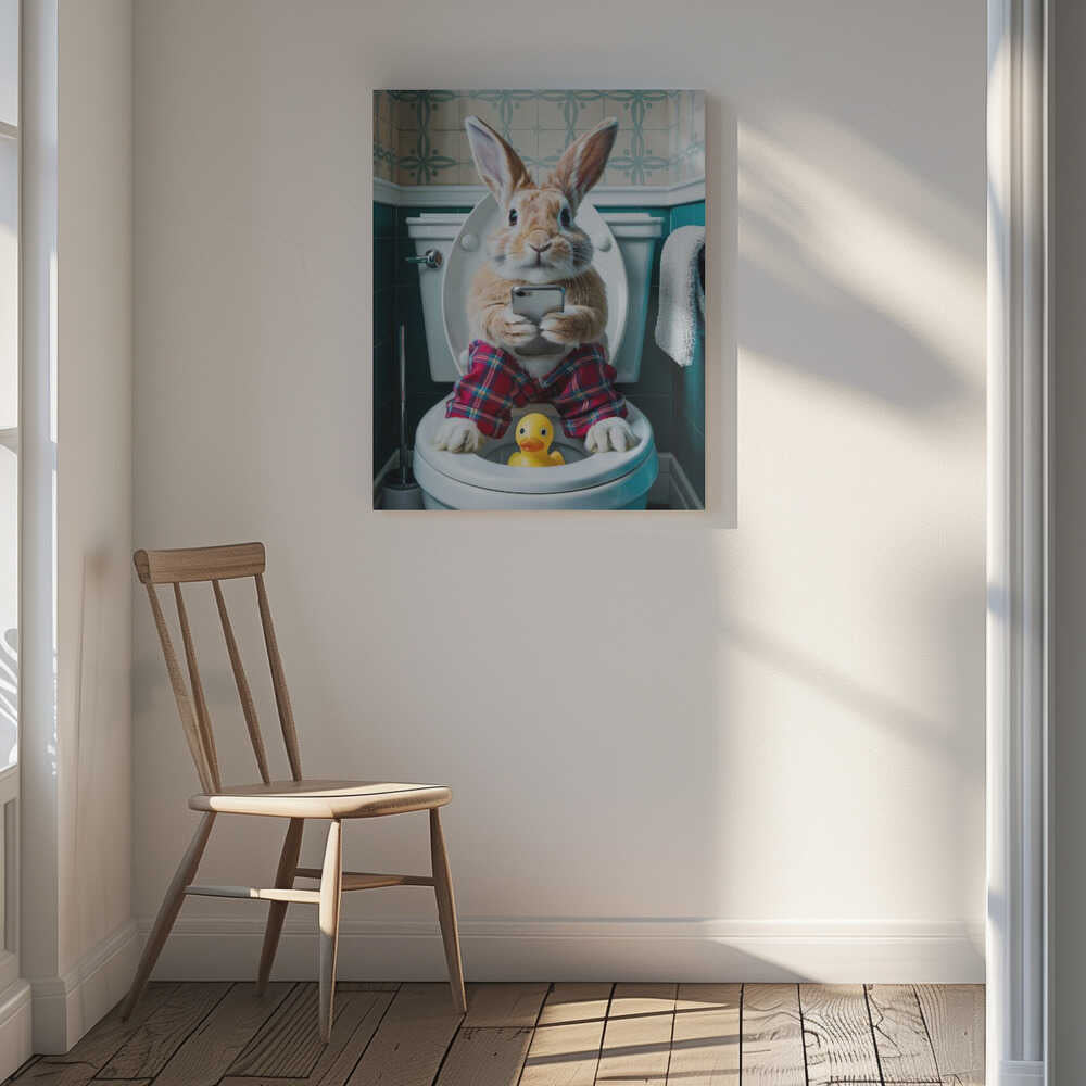 Bathroom Rabbit Canvas Print Wall Art 1X3221660 - ART FEVER - Art Fever