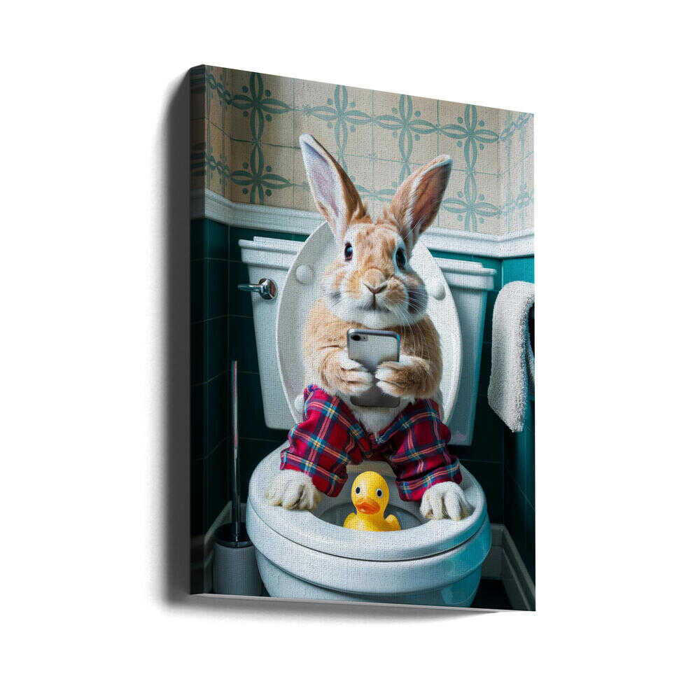 Bathroom Rabbit Canvas Print Wall Art 1X3221660 - ART FEVER - Art Fever