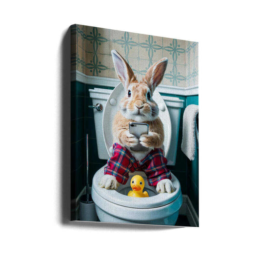 Bathroom Rabbit Canvas Print Wall Art 1X3221660 - ART FEVER - Art Fever