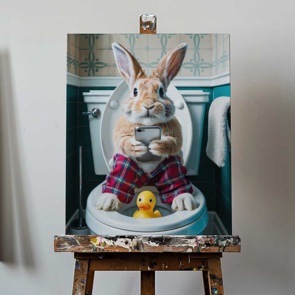 Bathroom Rabbit Canvas Print Wall Art 1X3221660 - ART FEVER - Art Fever