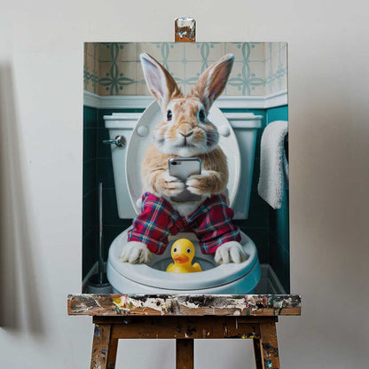 Bathroom Rabbit Canvas Print Wall Art 1X3221660 - ART FEVER - Art Fever