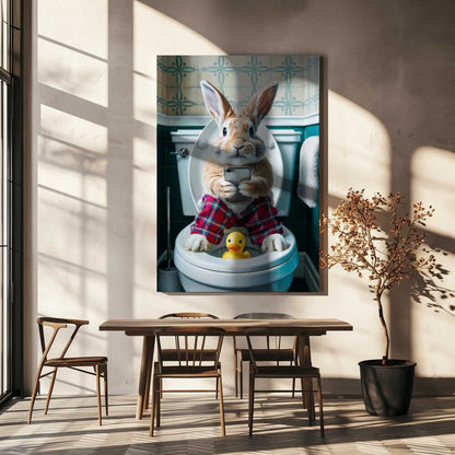 Bathroom Rabbit Canvas Print Wall Art 1X3221660 - ART FEVER - Art Fever