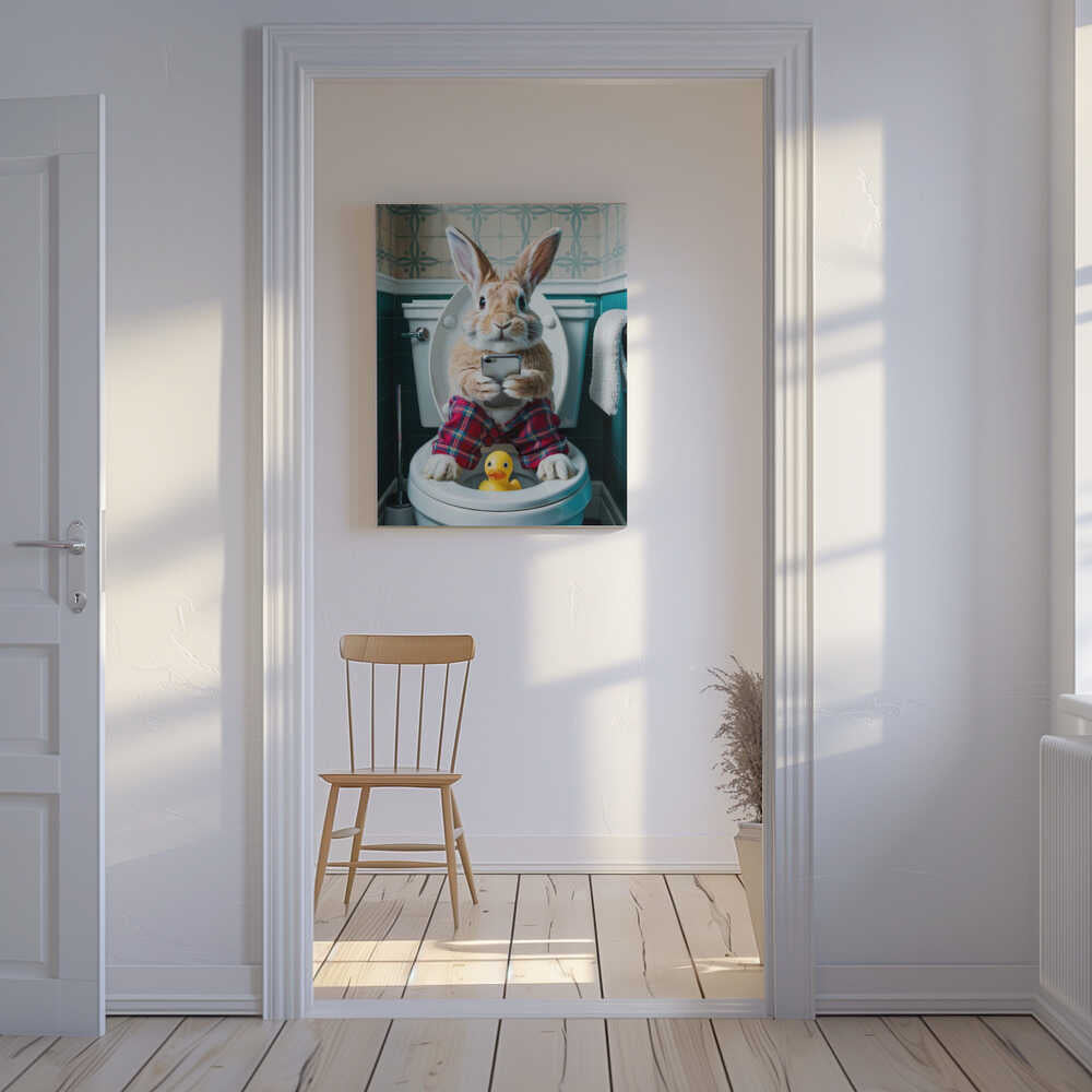 Bathroom Rabbit Canvas Print Wall Art 1X3221660 - ART FEVER - Art Fever