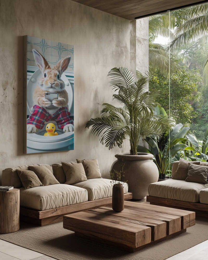 Bathroom Rabbit Canvas Print Wall Art 1X3221660 - ART FEVER - Art Fever