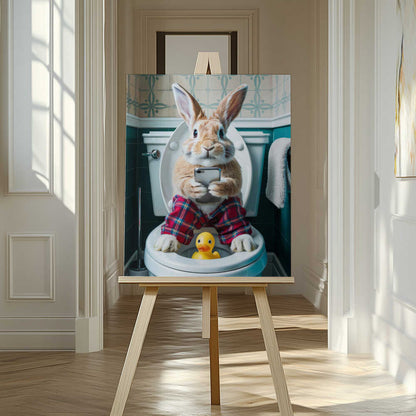 Bathroom Rabbit Canvas Print Wall Art 1X3221660 - ART FEVER - Art Fever