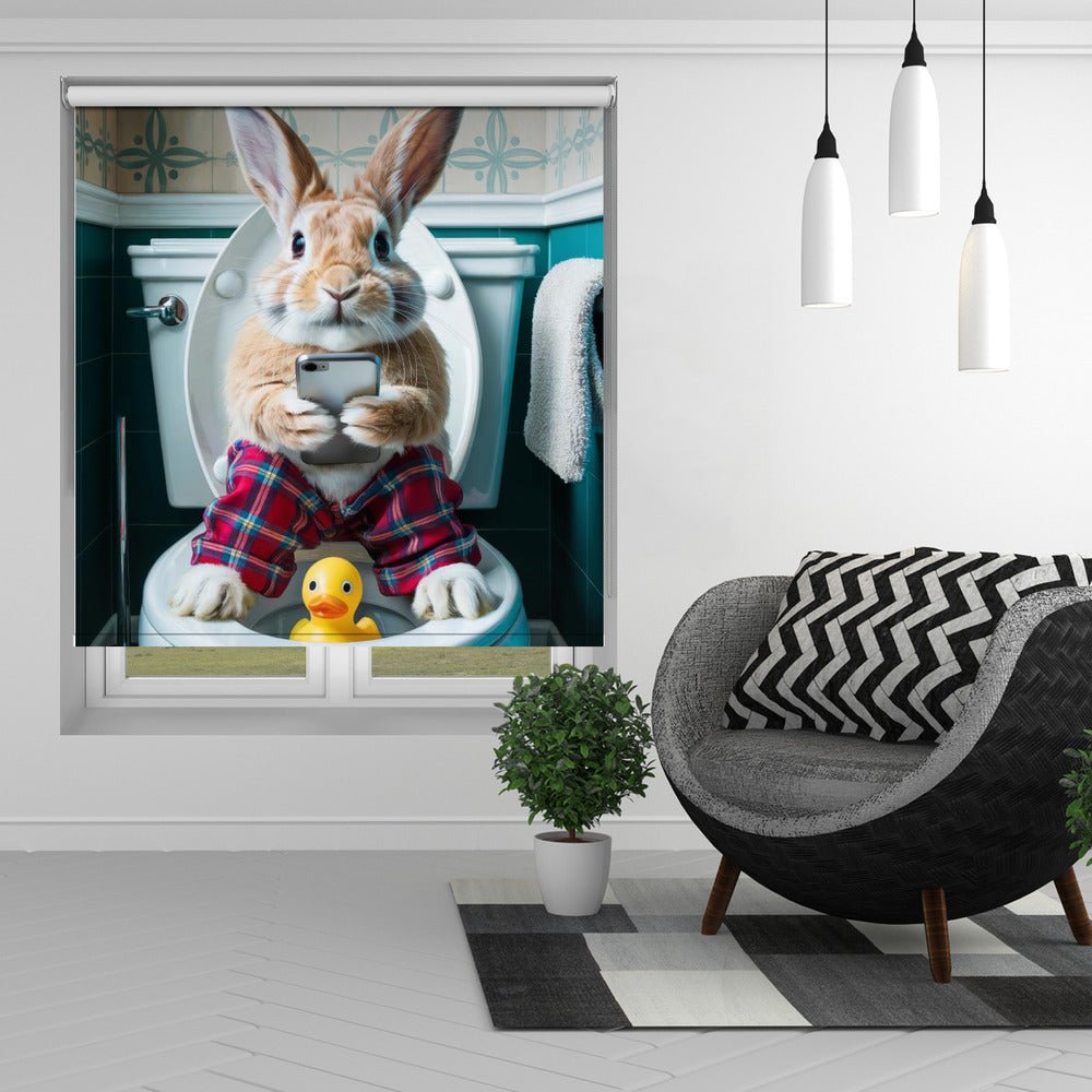 Bathroom Rabbit Printed Picture Photo Roller Blind - 1X3221660 - Art Fever - Art Fever