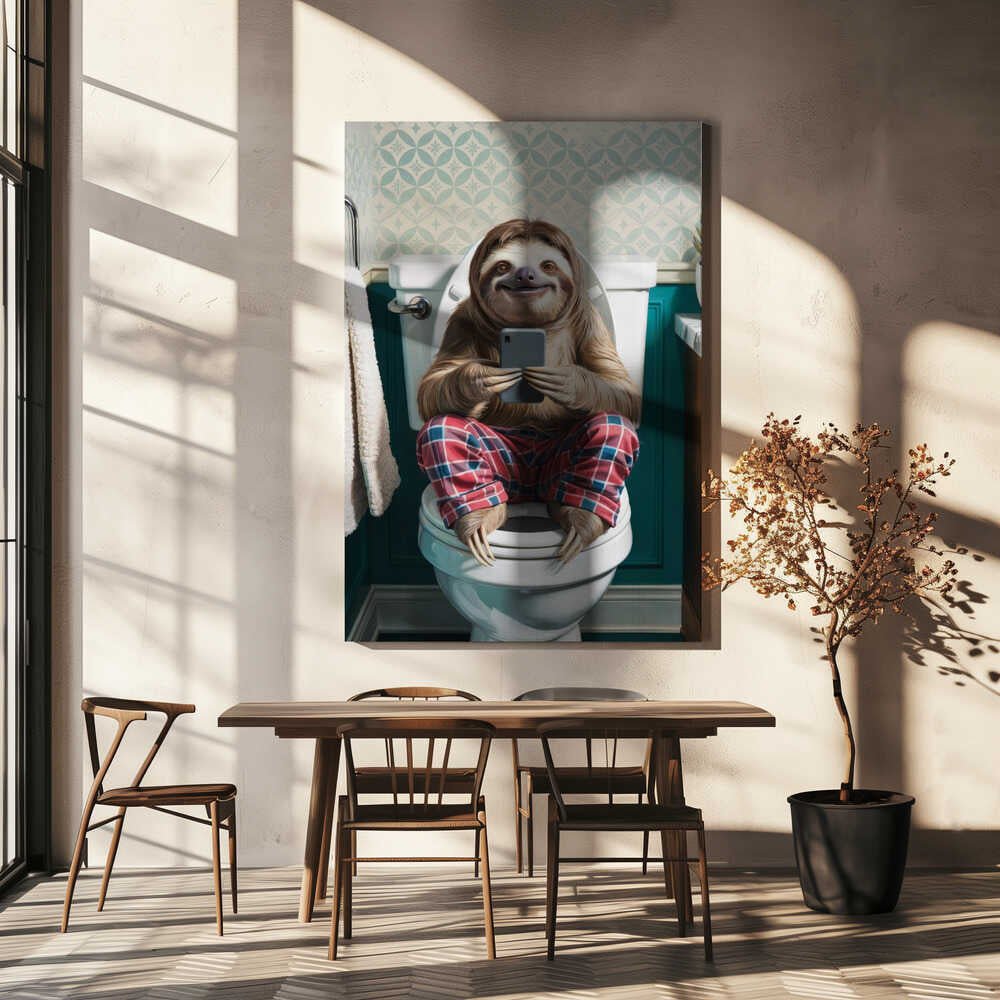 Bathroom Sloth Canvas Print Wall Art 1X3221649 - ART FEVER - Art Fever