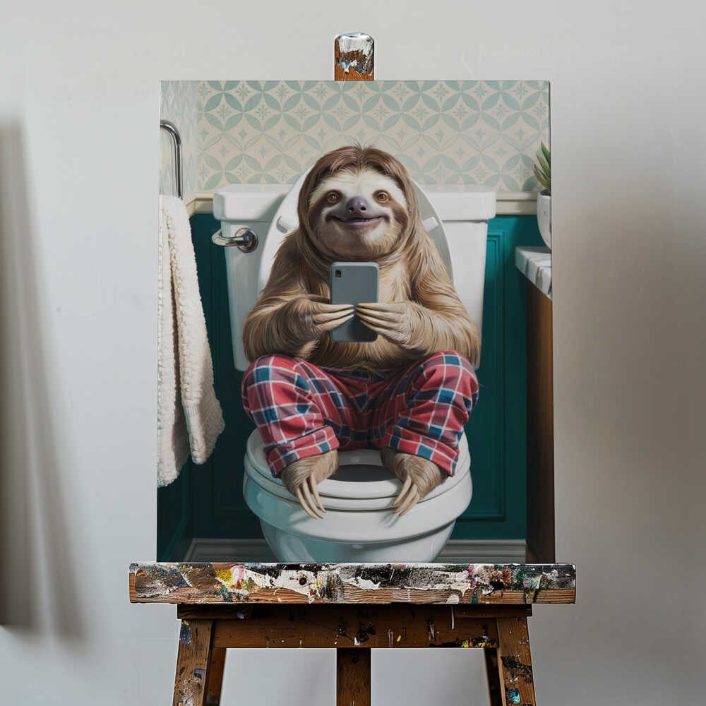 Bathroom Sloth Canvas Print Wall Art 1X3221649 - ART FEVER - Art Fever