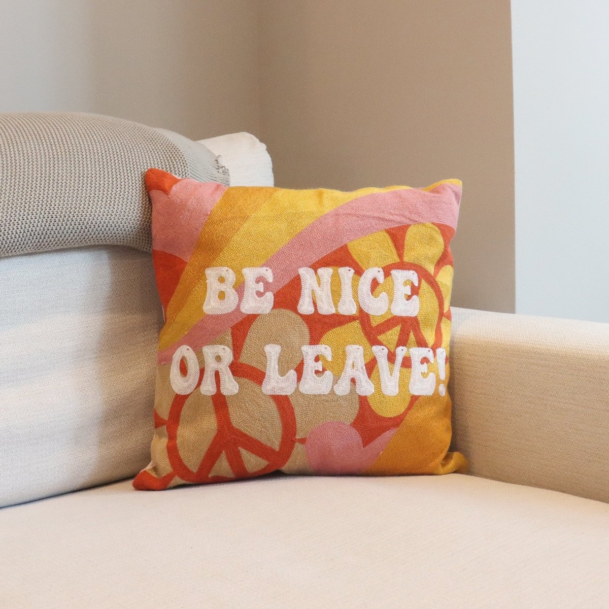 Be Nice or Leave Needlepoint Cushion - The Pillow Drop - Art Fever