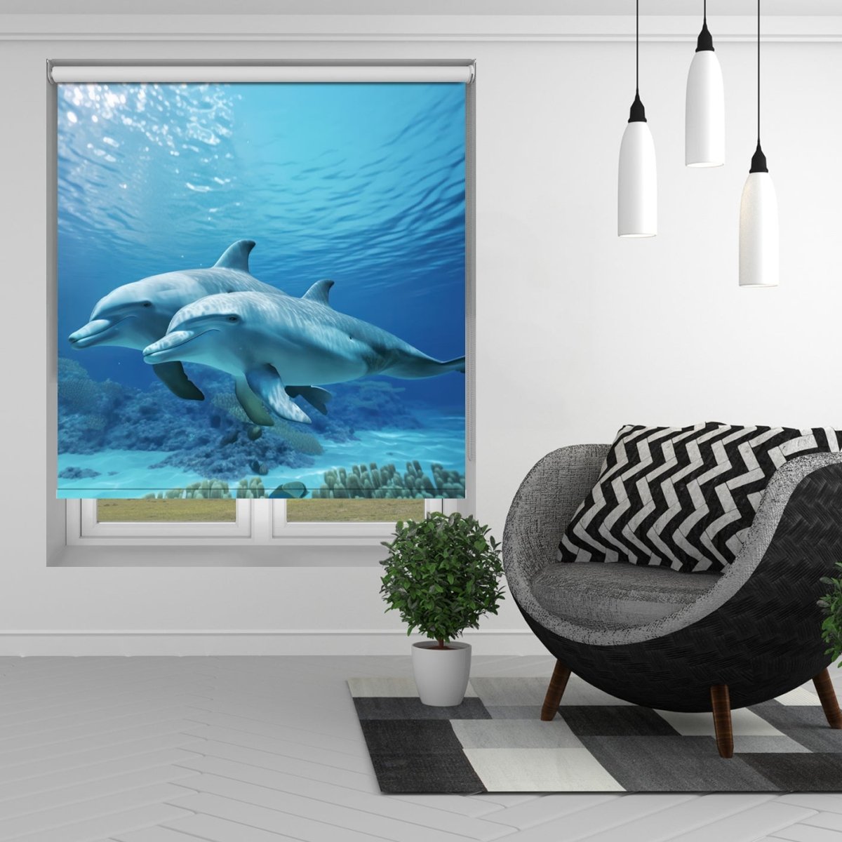 Bottlenose Dolphins Playing in the Turquoise Waters Printed Picture Photo Roller Blind - RB1324 - Art Fever - Art Fever