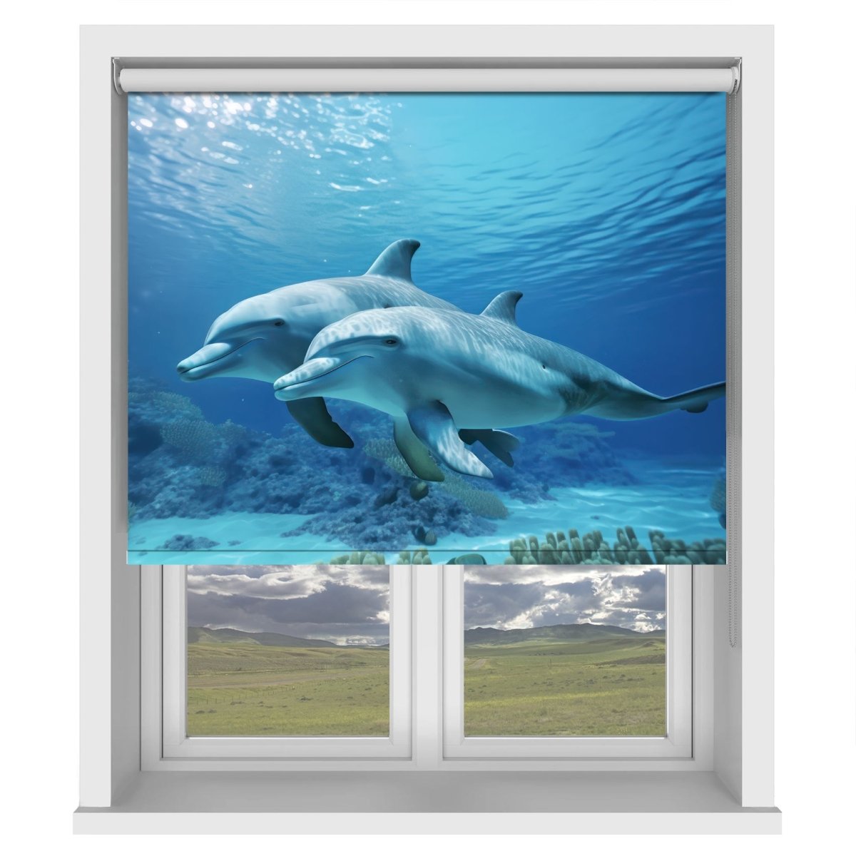Bottlenose Dolphins Playing in the Turquoise Waters Printed Picture Photo Roller Blind - RB1324 - Art Fever - Art Fever