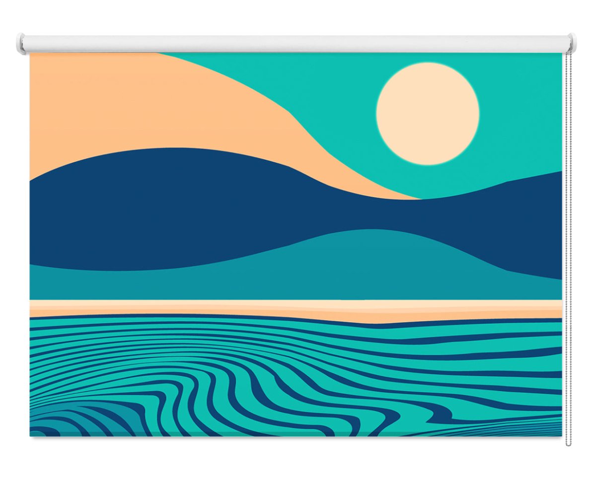 Cerulean Shore Topographical Abstract Printed Picture Photo Roller Blind - RB1453 - Art Fever - Art Fever