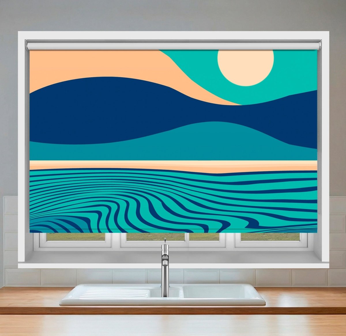 Cerulean Shore Topographical Abstract Printed Picture Photo Roller Blind - RB1453 - Art Fever - Art Fever