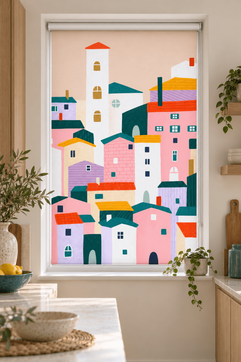Charming Colorful Houses Printed Roller Blind - 1X2833185 - Art Fever - Art Fever