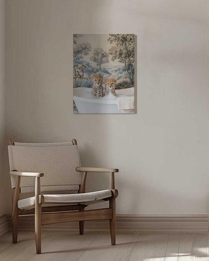 Cheetah Bath Time Duo Canvas Print Wall Art 1X3062979 - ART FEVER - Art Fever