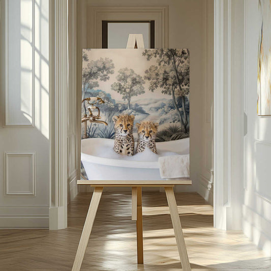 Cheetah Bath Time Duo Canvas Print Wall Art 1X3062979 - ART FEVER - Art Fever