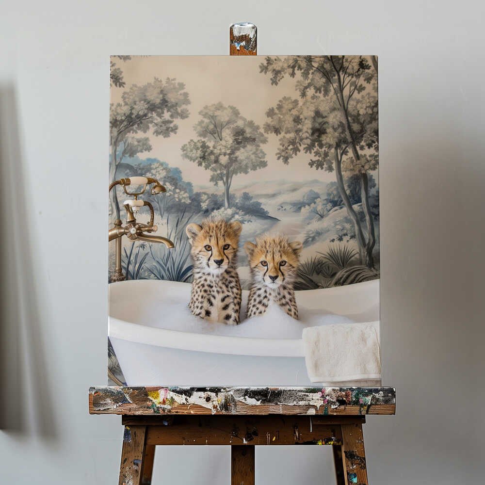 Cheetah Bath Time Duo Canvas Print Wall Art 1X3062979 - ART FEVER - Art Fever