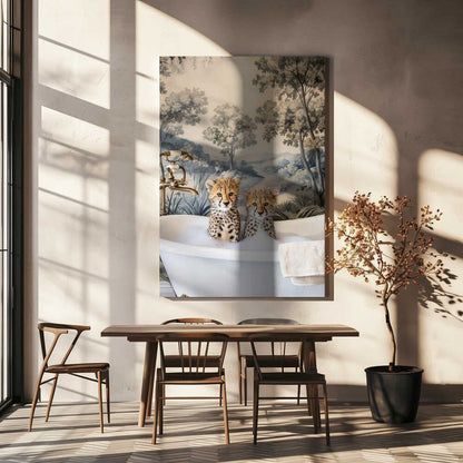 Cheetah Bath Time Duo Canvas Print Wall Art 1X3062979 - ART FEVER - Art Fever