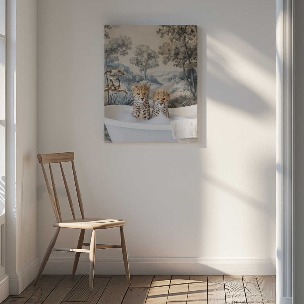 Cheetah Bath Time Duo Canvas Print Wall Art 1X3062979 - ART FEVER - Art Fever