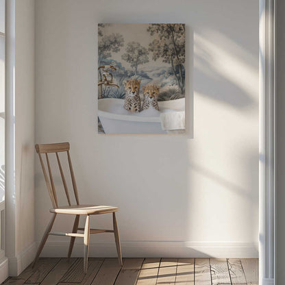 Cheetah Bath Time Duo Canvas Print Wall Art 1X3062979 - ART FEVER - Art Fever