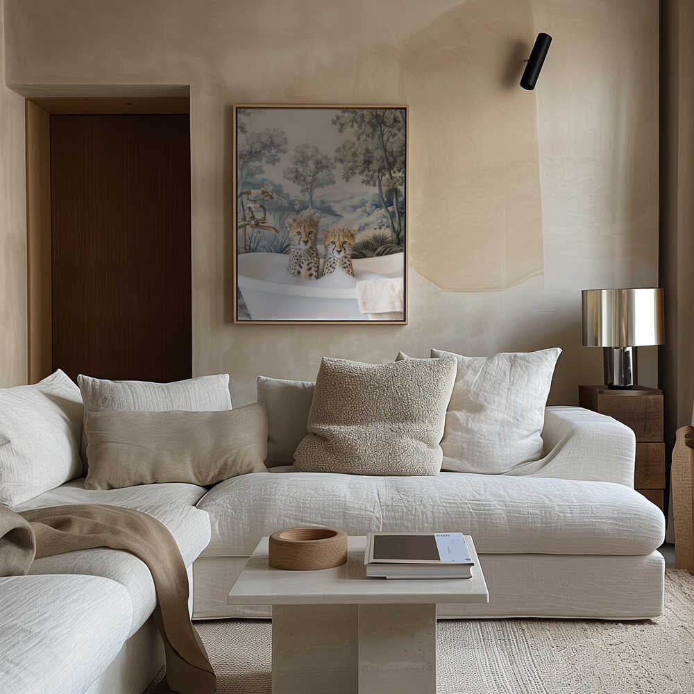 Cheetah Bath Time Duo Canvas Print Wall Art 1X3062979 - ART FEVER - Art Fever