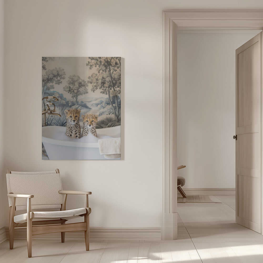 Cheetah Bath Time Duo Canvas Print Wall Art 1X3062979 - ART FEVER - Art Fever