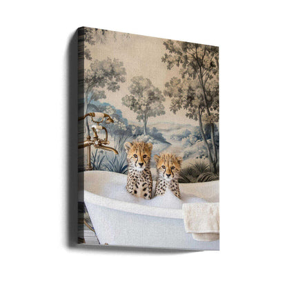 Cheetah Bath Time Duo Canvas Print Wall Art 1X3062979 - ART FEVER - Art Fever