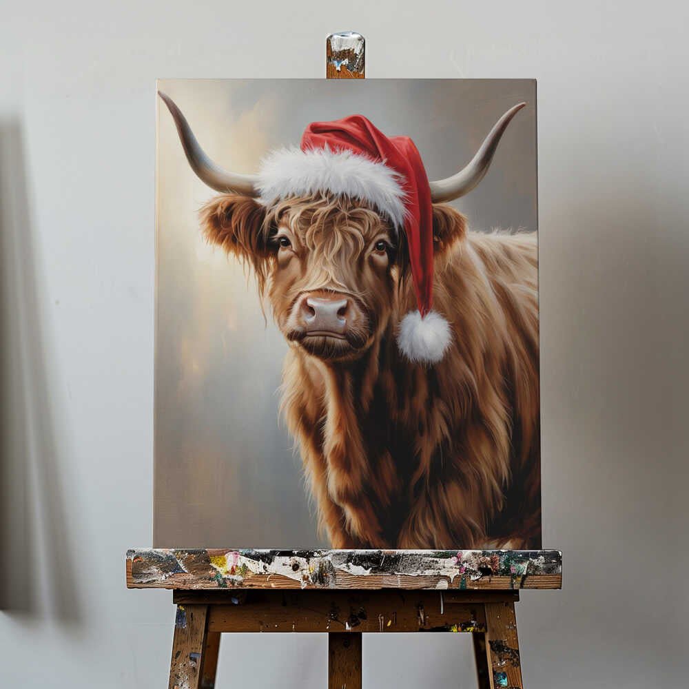 Christmas Highland Cow Canvas Print Wall Art 1X3231123 - ART FEVER - Art Fever