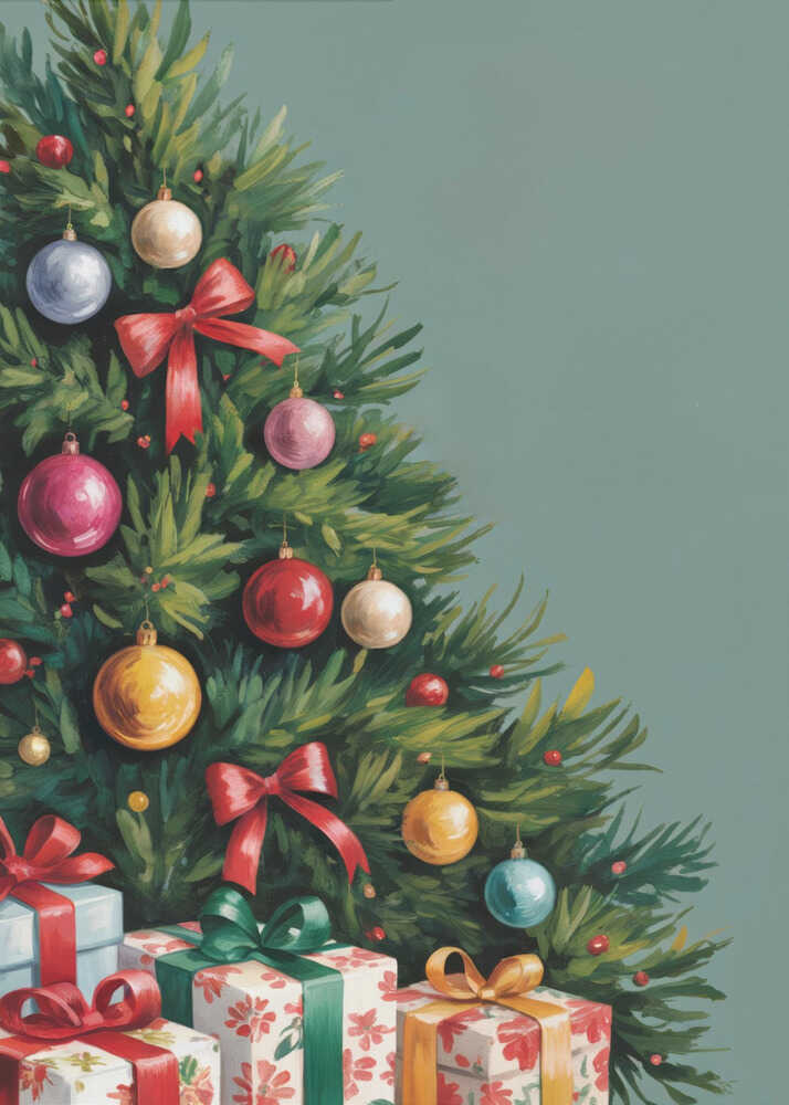 Christmas Tree With Presents Canvas Print Wall Art 1X3231141 - ART FEVER - Art Fever