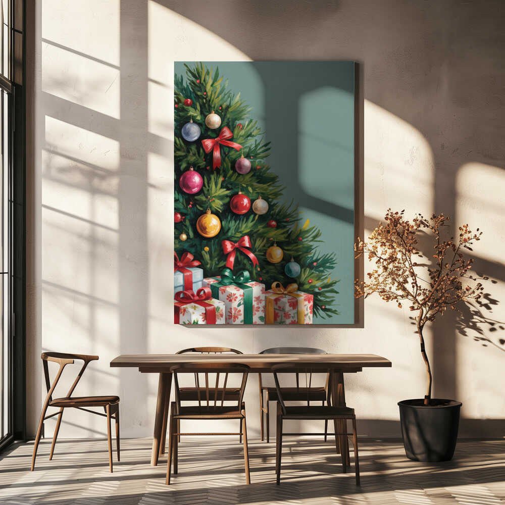 Christmas Tree With Presents Canvas Print Wall Art 1X3231141 - ART FEVER - Art Fever