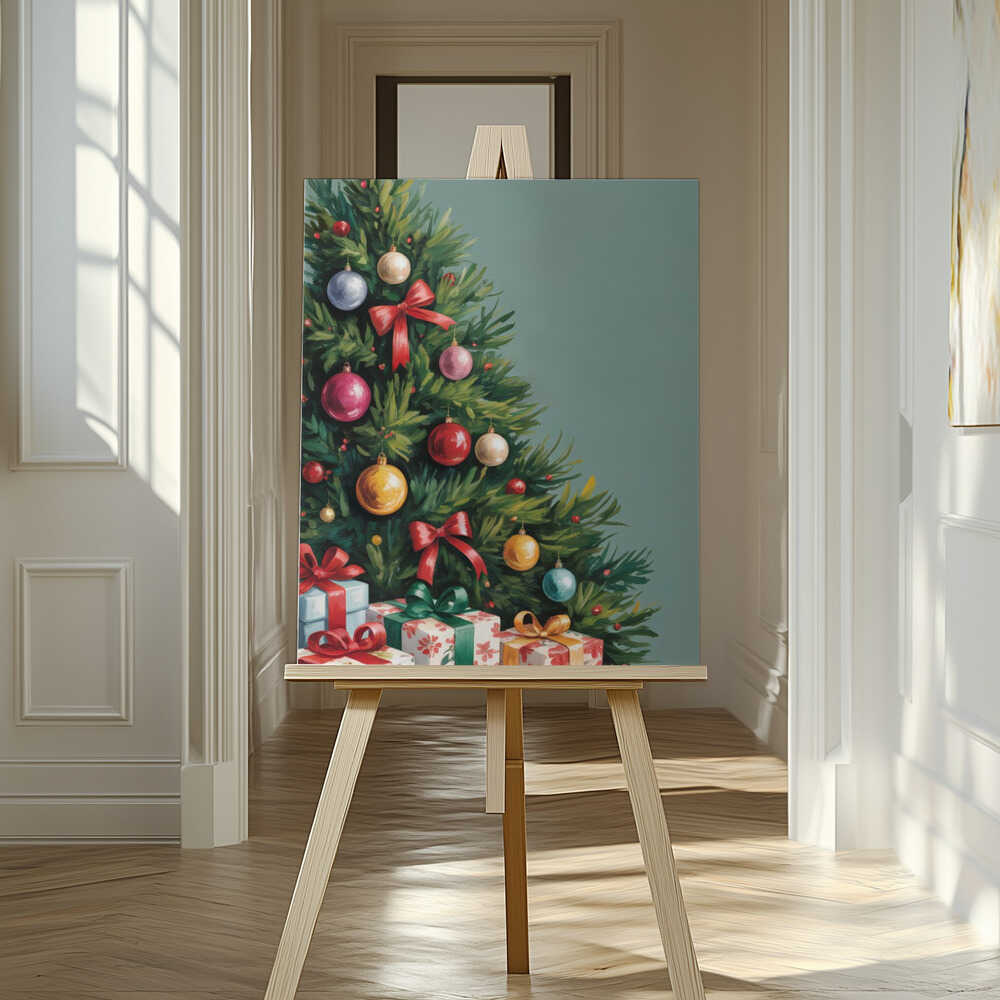 Christmas Tree With Presents Canvas Print Wall Art 1X3231141 - ART FEVER - Art Fever