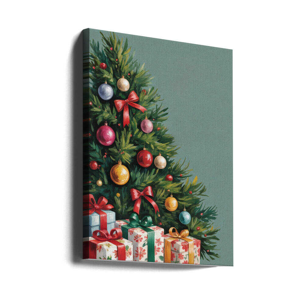 Christmas Tree With Presents Canvas Print Wall Art 1X3231141 - ART FEVER - Art Fever