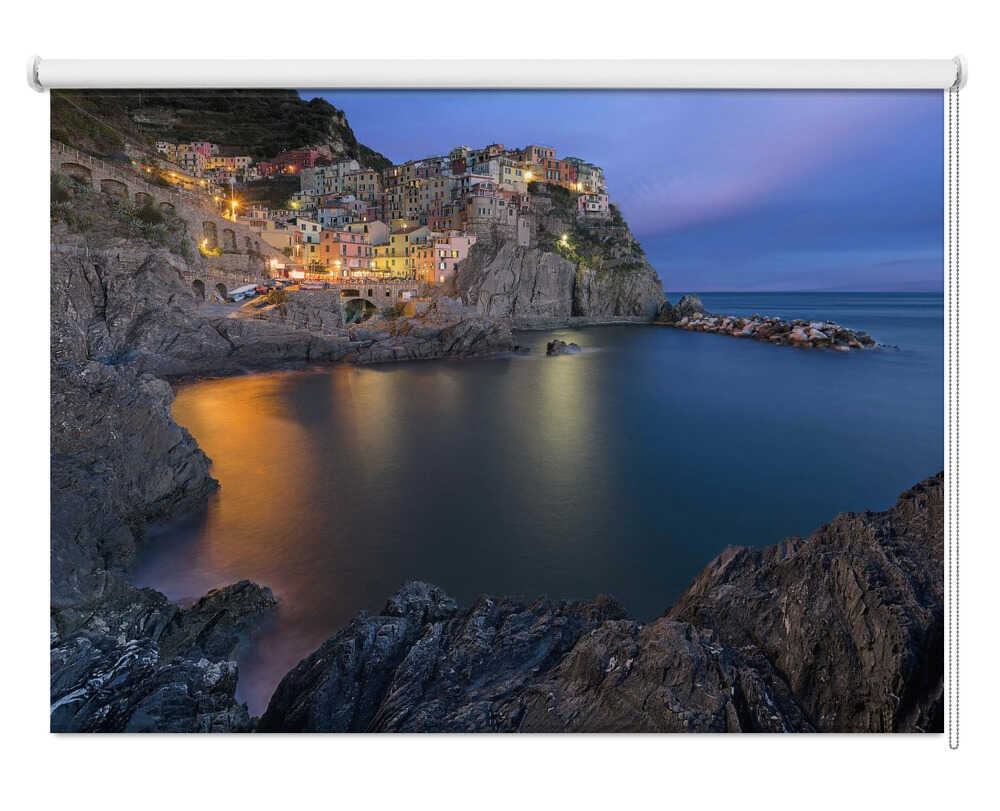 Cinque Terre Manarola Italy Twilight Printed Roller Blind - 1X1303363 - Art Fever - Art Fever