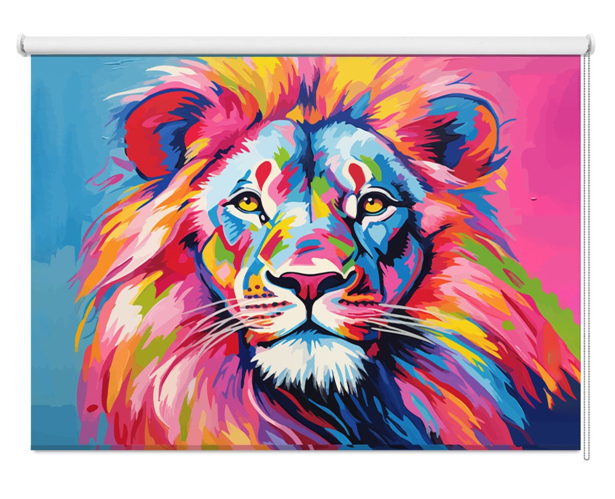 Colourful Pop Art Style Lion Portrait Printed Picture Photo Roller Blind - RB1411 - Art Fever - Art Fever