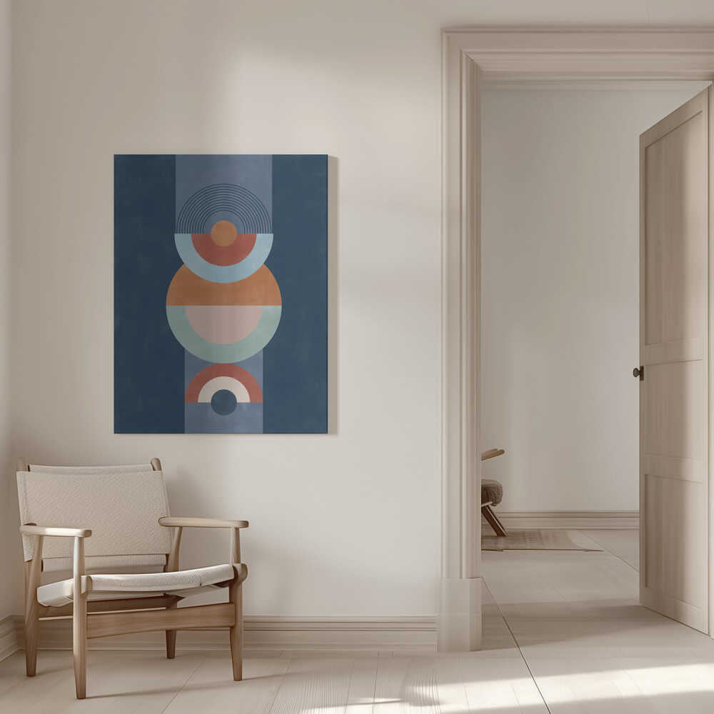 Concentric Circles And Semi - Circles In Blue Canvas Print Wall Art 1X2553265 - ART FEVER - Art Fever