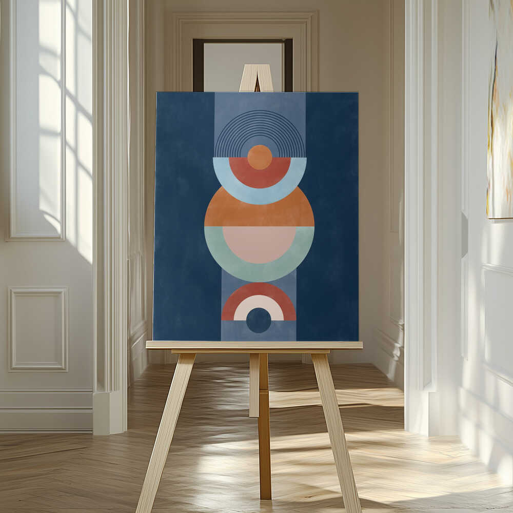 Concentric Circles And Semi - Circles In Blue Canvas Print Wall Art 1X2553265 - ART FEVER - Art Fever
