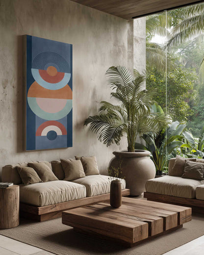 Concentric Circles And Semi - Circles In Blue Canvas Print Wall Art 1X2553265 - ART FEVER - Art Fever