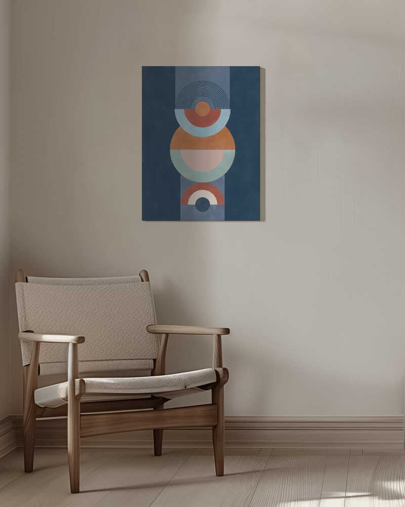Concentric Circles And Semi - Circles In Blue Canvas Print Wall Art 1X2553265 - ART FEVER - Art Fever