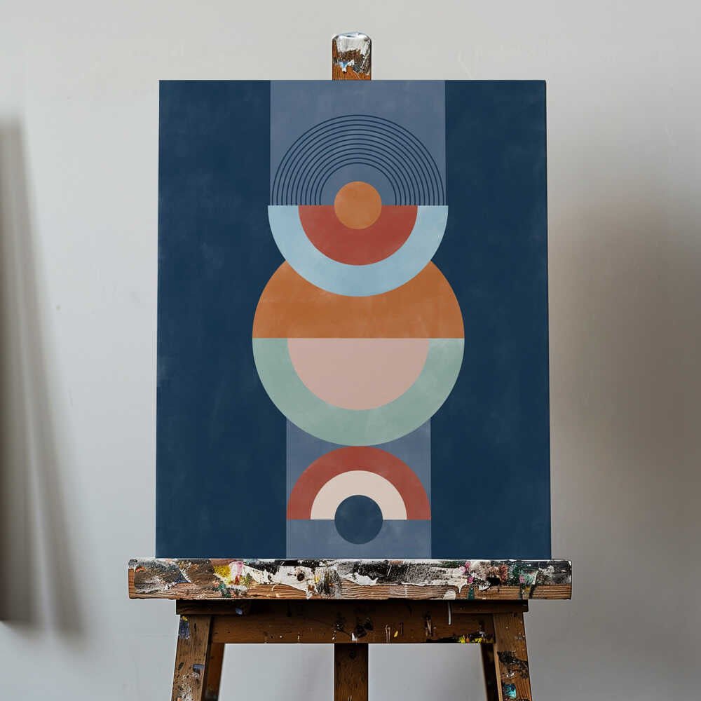 Concentric Circles And Semi - Circles In Blue Canvas Print Wall Art 1X2553265 - ART FEVER - Art Fever