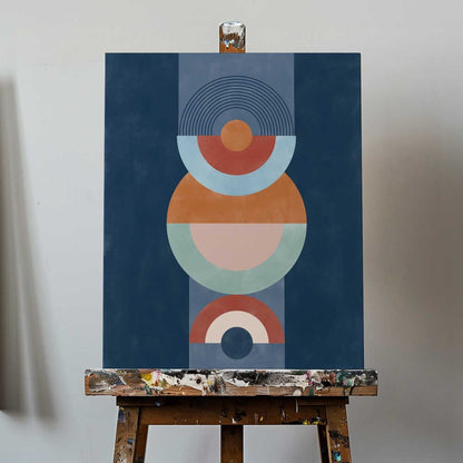 Concentric Circles And Semi - Circles In Blue Canvas Print Wall Art 1X2553265 - ART FEVER - Art Fever